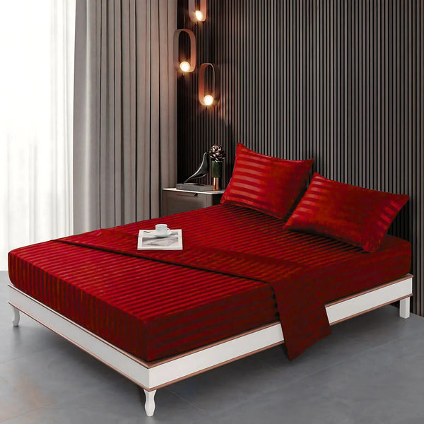 Red stripe satin fitted bedsheet - (premium)